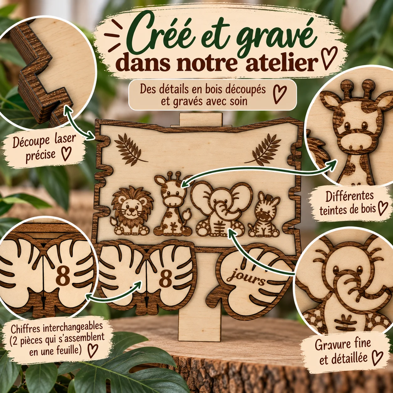 Cartes étapes bébé en bois personnalisées – Savane – Image 5